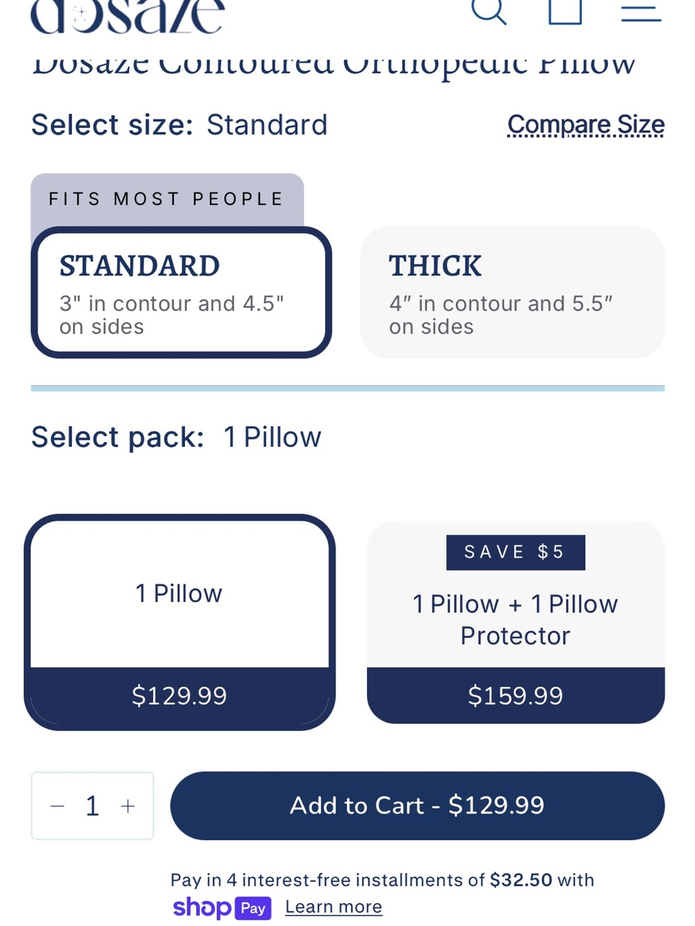 Dosaze Contour Pillow –New In Box Ergonomic Neck Support - Picture 3 of 3